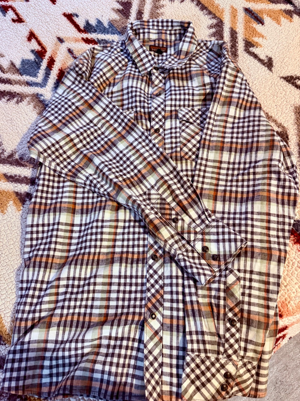 Patagonia Men's Plaid Button-Down Shirt in Brown, Cream & Black
